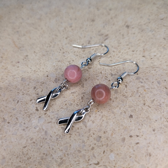 Breast Cancer Awareness Glass Bead Earring Set - Picture 3 of 3